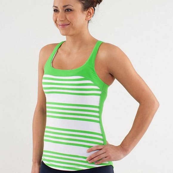 Lululemon Run: First Base Tank (super soft rulu!) green & white striped tank top - Picture 1 of 7